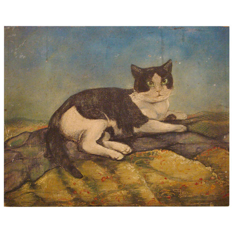 French Naive Painting of Tom Cat For Sale at 1stDibs