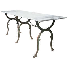 French 19th Century Cast Iron Table with Marble Top