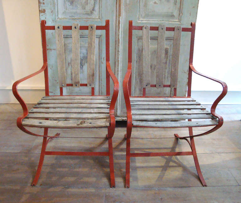 Mid-20th Century Set of Four French Iron Armchairs