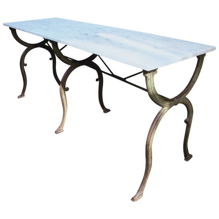 French 19th Century Iron Console Table with Marble Top at 1stDibs