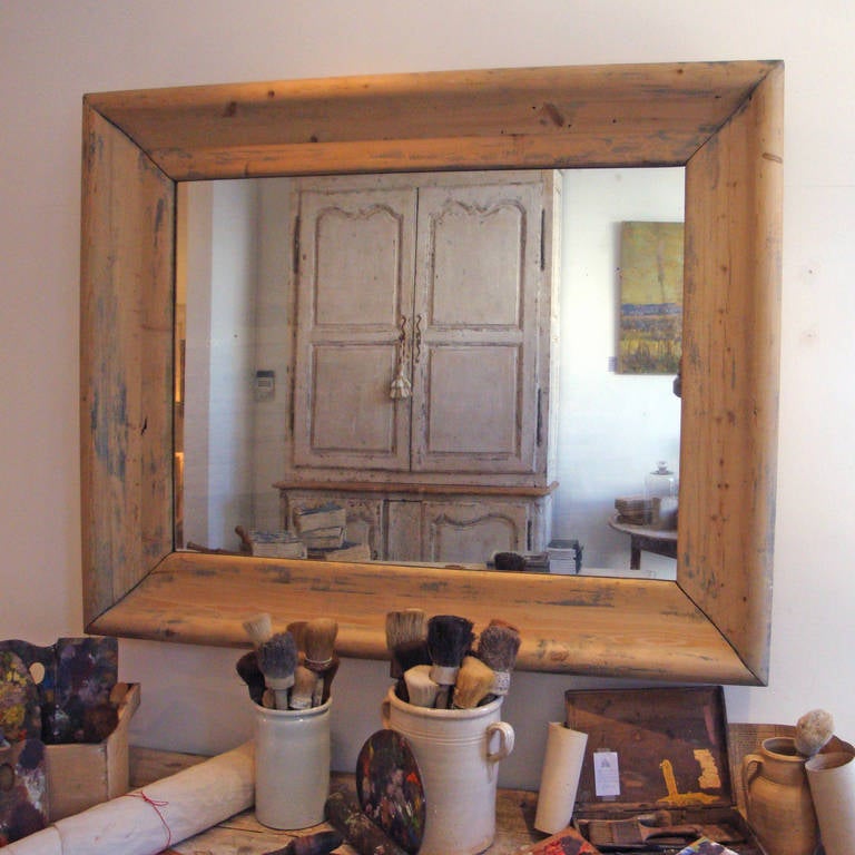 French Large 19th Century Pine Mirror For Sale