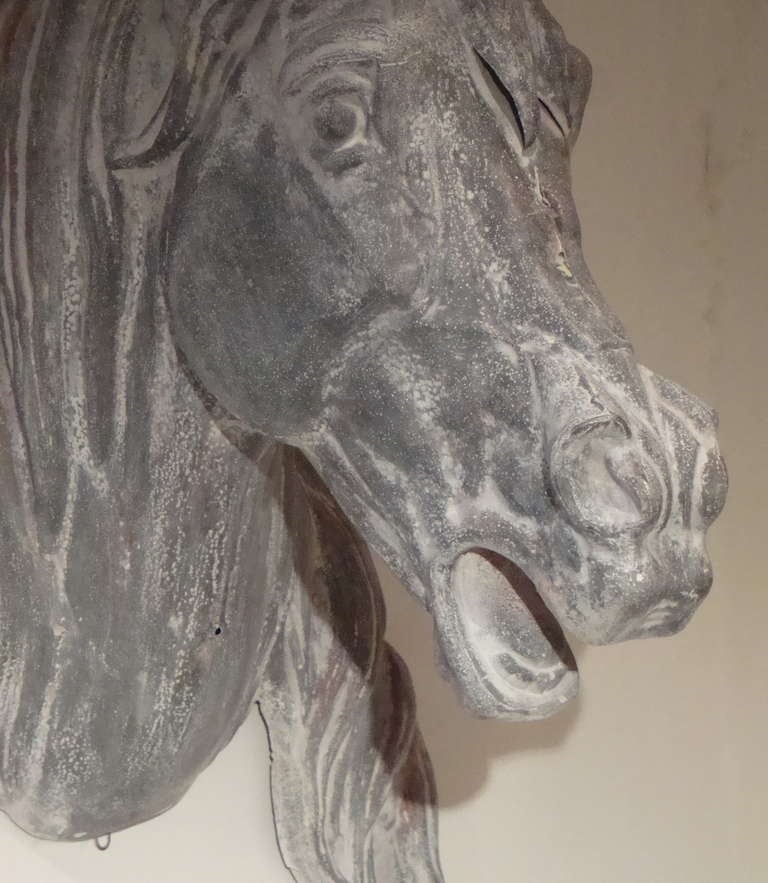 French 19th century zinc Antique horses head For Sale