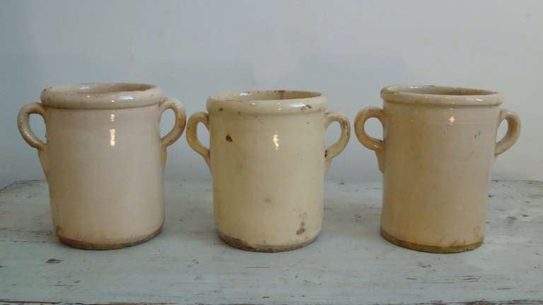 19th century Italian glazed terracotta confit pots originally used for preserving food. perfect for vases