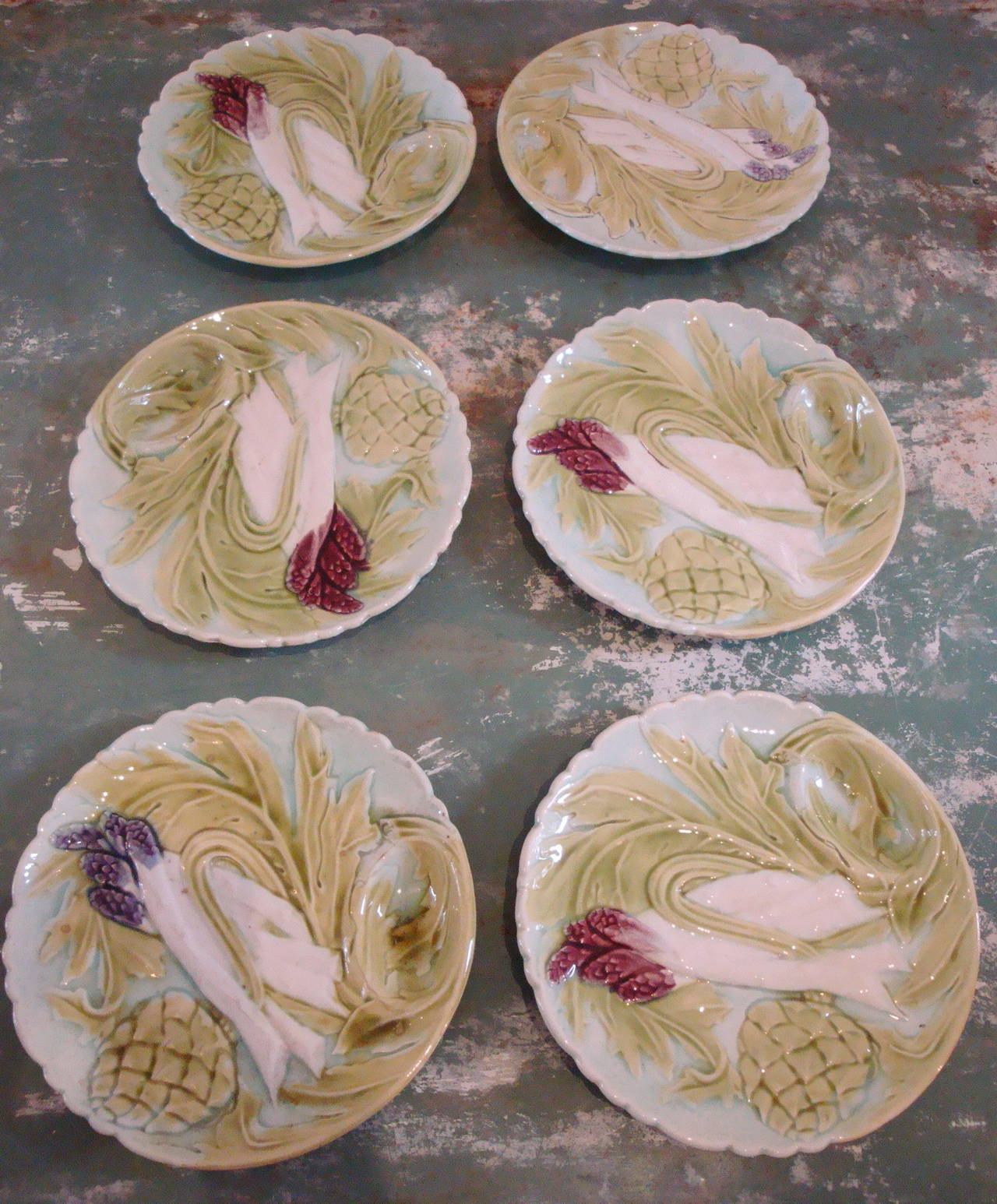 Set of Six French Asparagus Plates