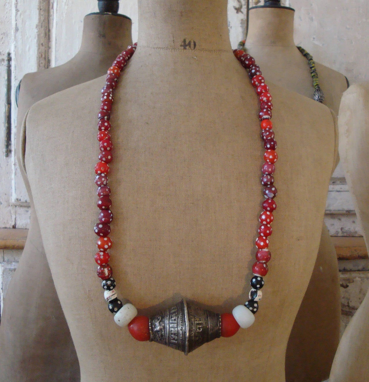 19th Century Red Glass Bead African Necklace