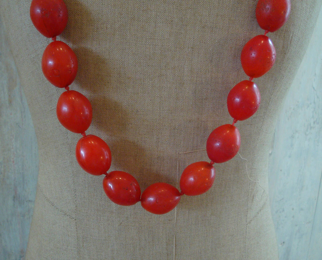 Kenyan 19th century African Red Glass Bead Necklace For Sale