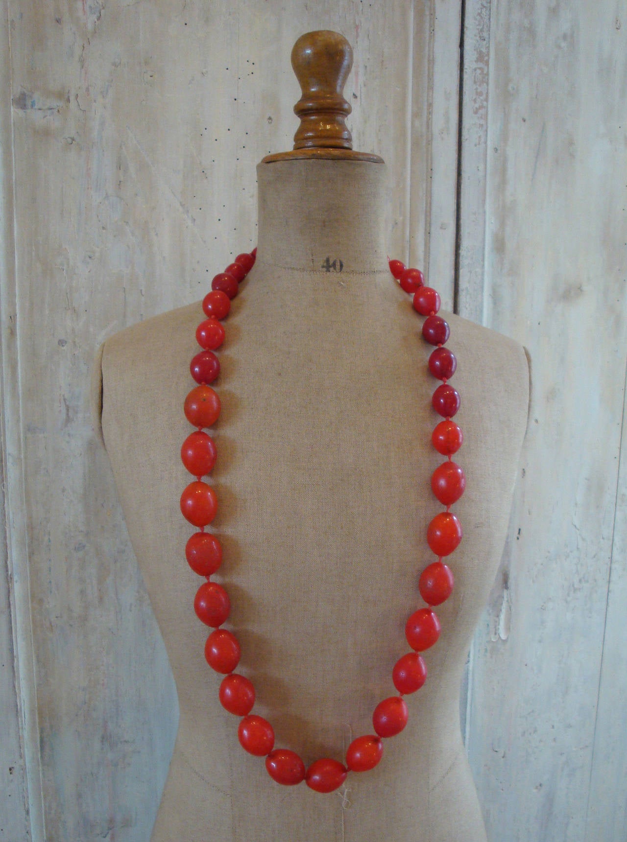 19th century red glass beads, knotted necklace from East Africa.