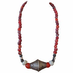 Antique 19th Century Red Glass Bead African Necklace