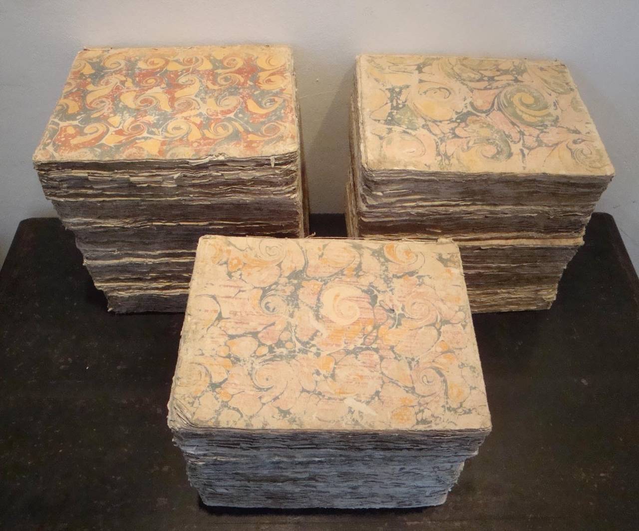 18th Century Large French Antique Books with Marbleized Covers at 1stdibs
