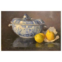 French Still Life, Blue and White Tureen, Signed and Dated