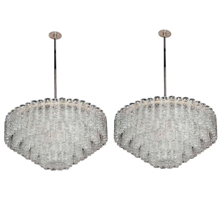 Pair of 1950s - 1960s Glass Chandeliers by Doria