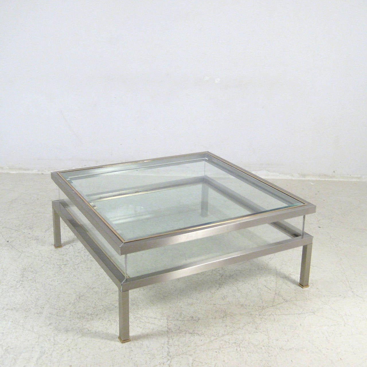 Mid-Century Modern Large Square Vitrine Coffee Table in the Style of Maison Charles For Sale