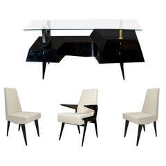 Desk with Armchair and 2 Visitor Chairs - Italian Design circa 1950