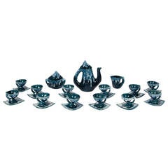 Rare 1960s Vintage Vallauris Dark Blue Pottery Ceramic 15 Pieces Coffee Set   