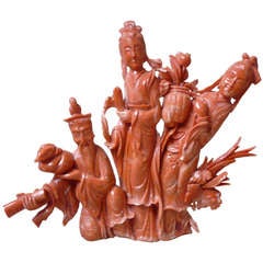 Vintage Chinese Natural Coral Scene Sculpture