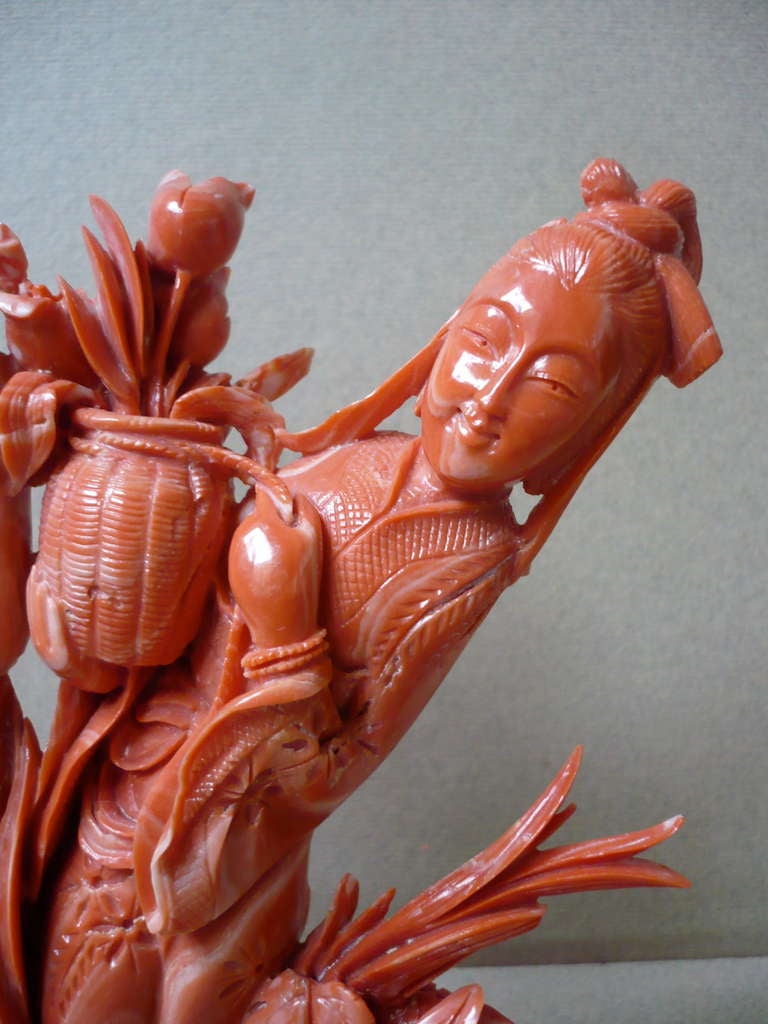 Vintage Chinese Natural Coral Scene Sculpture 1