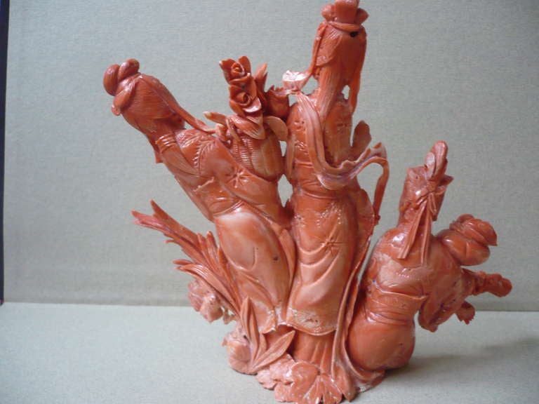 Vintage Chinese Natural Coral Scene Sculpture 2