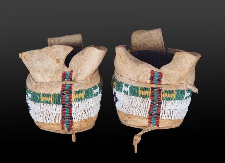 American 19th Century Cheyenne Plains Indian Beaded Pictorial Moccasins, circa 1890