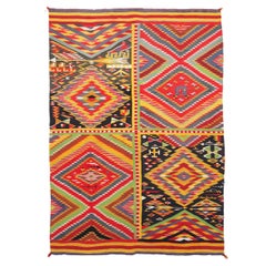 Navajo Germantown Wool Blanket, Patchwork Quilt Pictorial Weaving, circa 1880