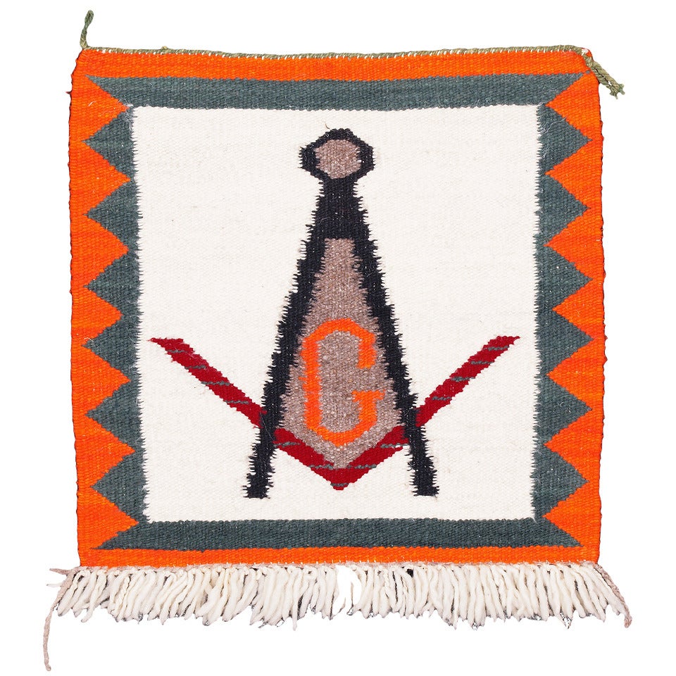 Vintage Navajo Pictorial Sampler Weaving - " Freemasonry" - circa 1920