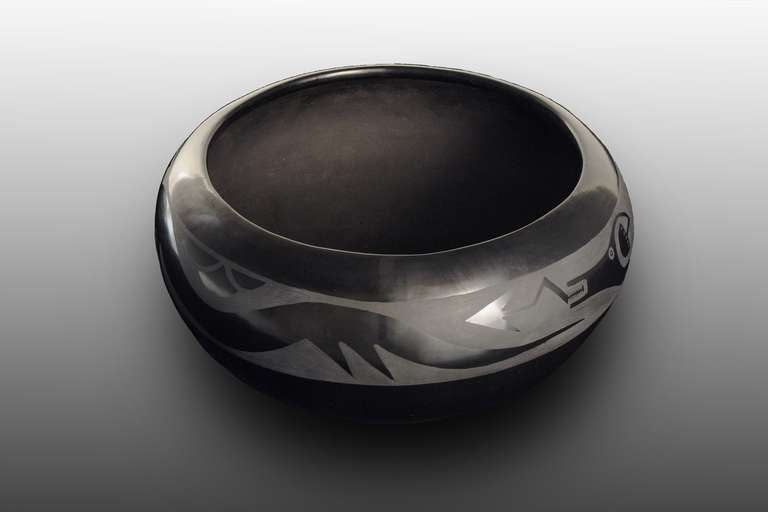 Native American San Ildefonso Blackware Bowl by Maria Martinez, circa 1930