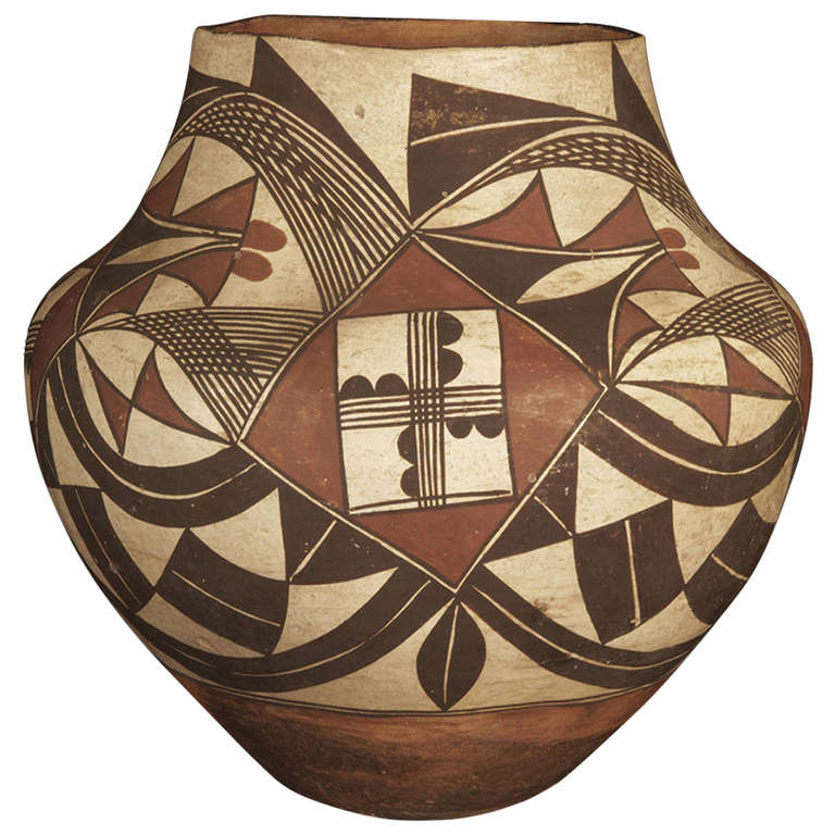 Antique Native American Polychrome Pottery Jar, 19th Century at