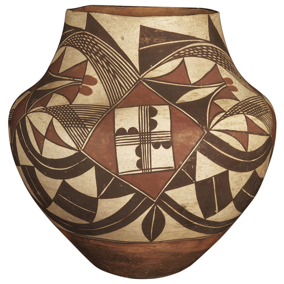 Antique Native American Polychrome Pottery Jar, Acoma 19th Century