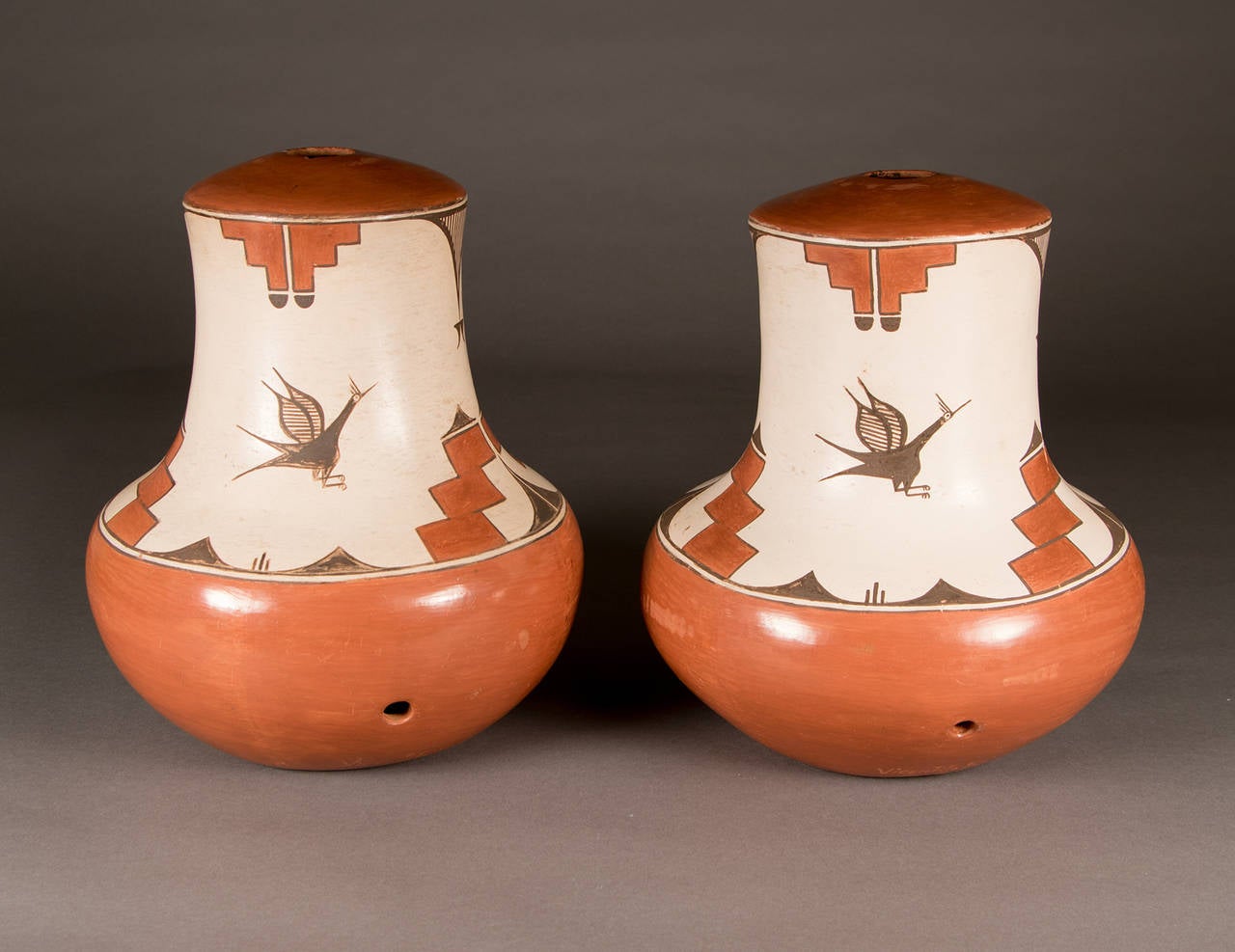 Earthenware Two Native American Pottery Lamp Bases, Zia Pueblo