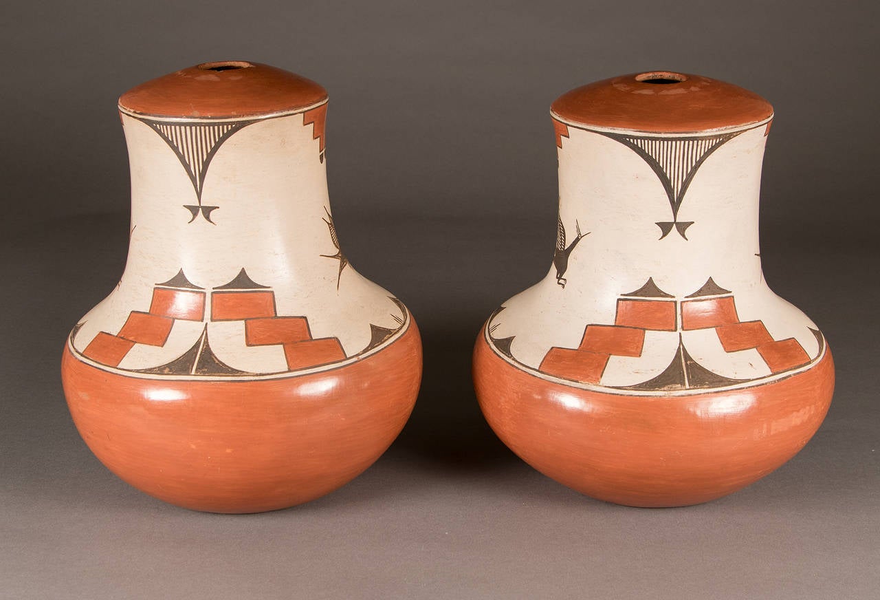 20th Century Two Native American Pottery Lamp Bases, Zia Pueblo