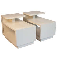 White Lacquer End Tables, Pair