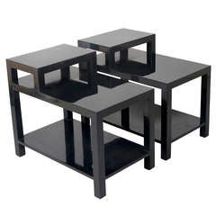 Black Lacquered End Tables Pair