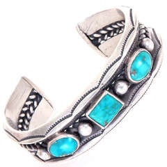 Vintage Southwestern Navajo Old Pawn Cuff Bracelet with silver and Turquoise