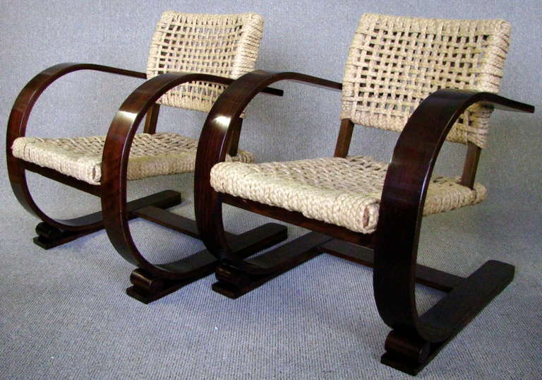 signed French Art Deco Chairs Audoux et Minet for Vibo, 1940 3