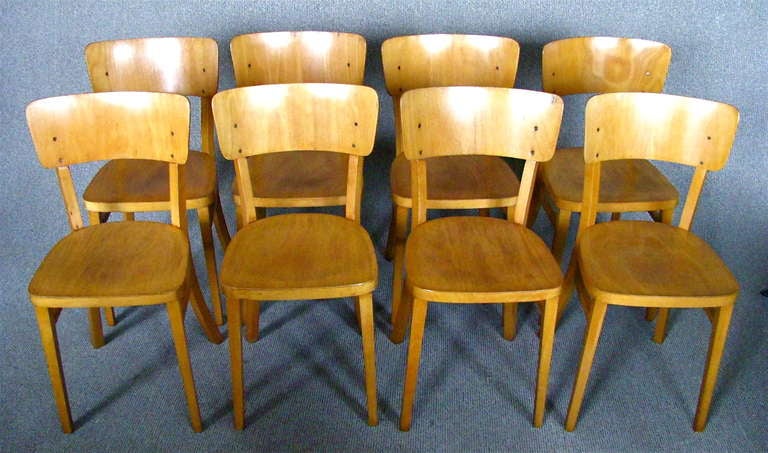 Mid-Century Modern Set of 8 German Mid Century Bentwood Chairs 1950 signed Thonet