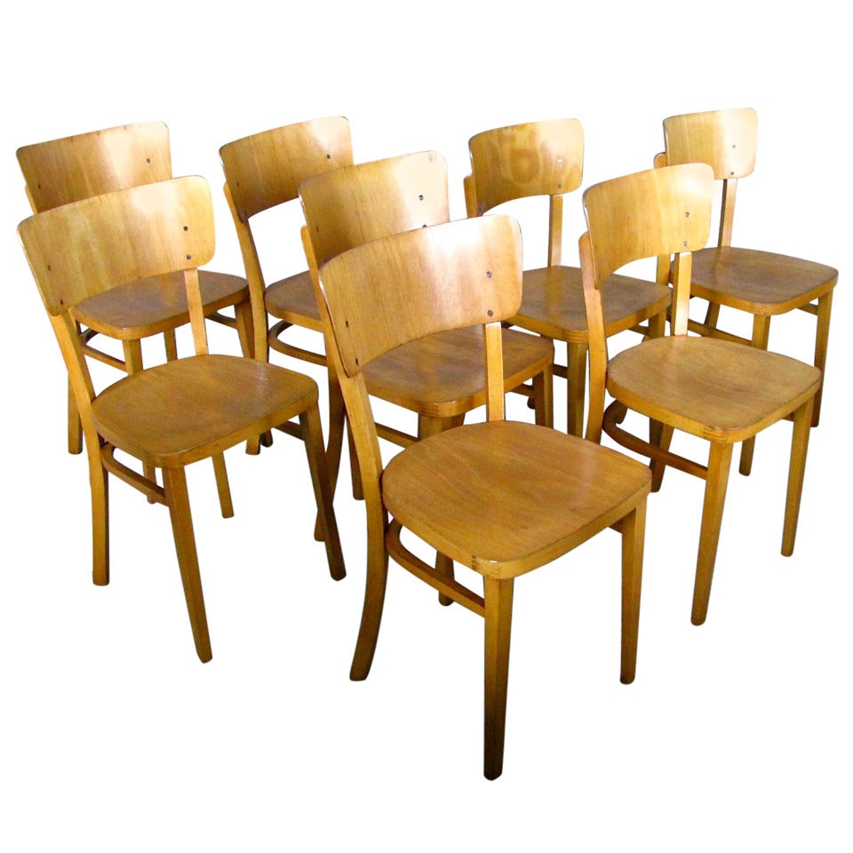 Set of 8 German Mid Century Bentwood Chairs 1950 signed Thonet
