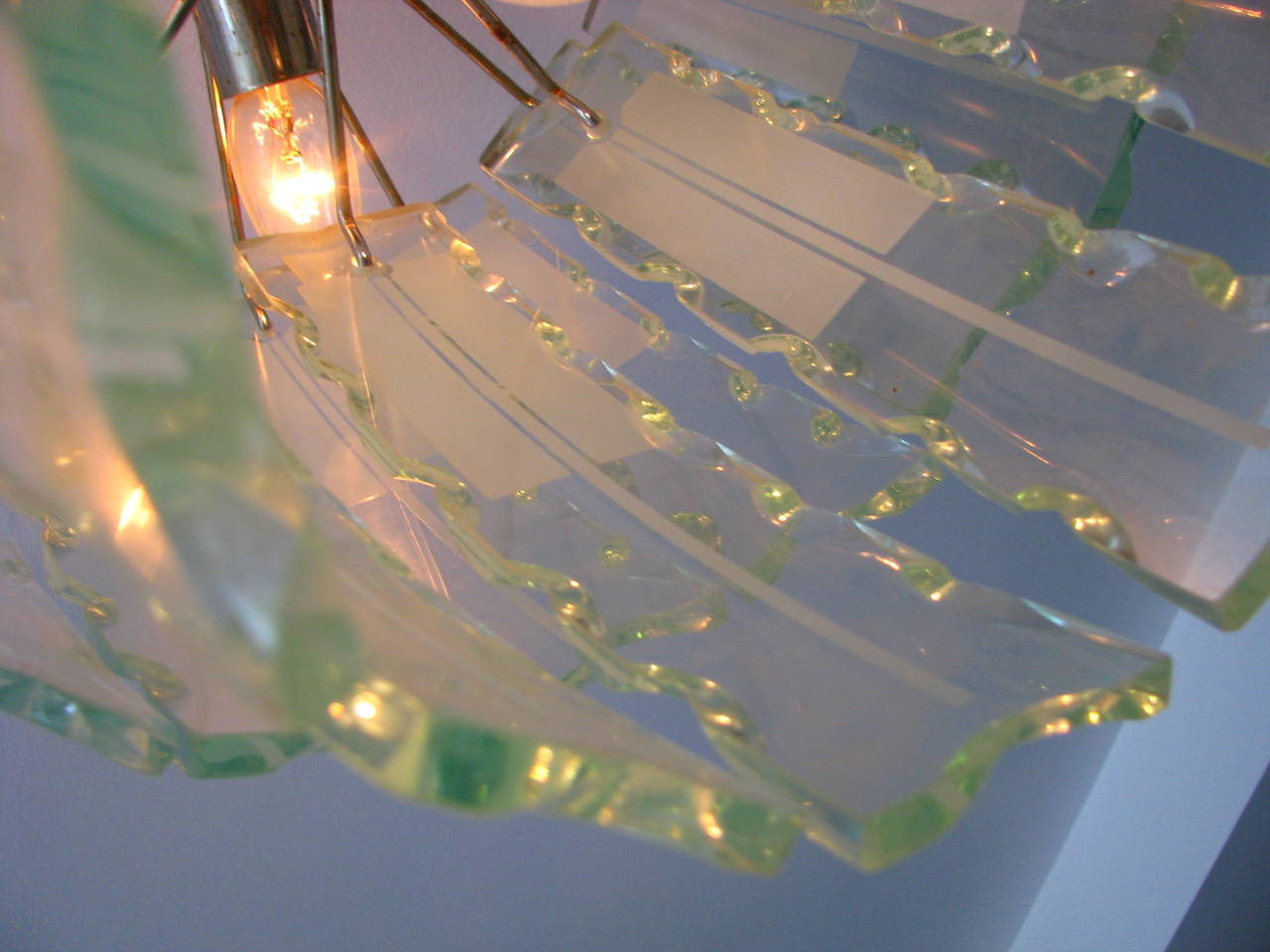 Fontana Arte Style Frosted Glass Chandelier, Italy, 1960 For Sale 1