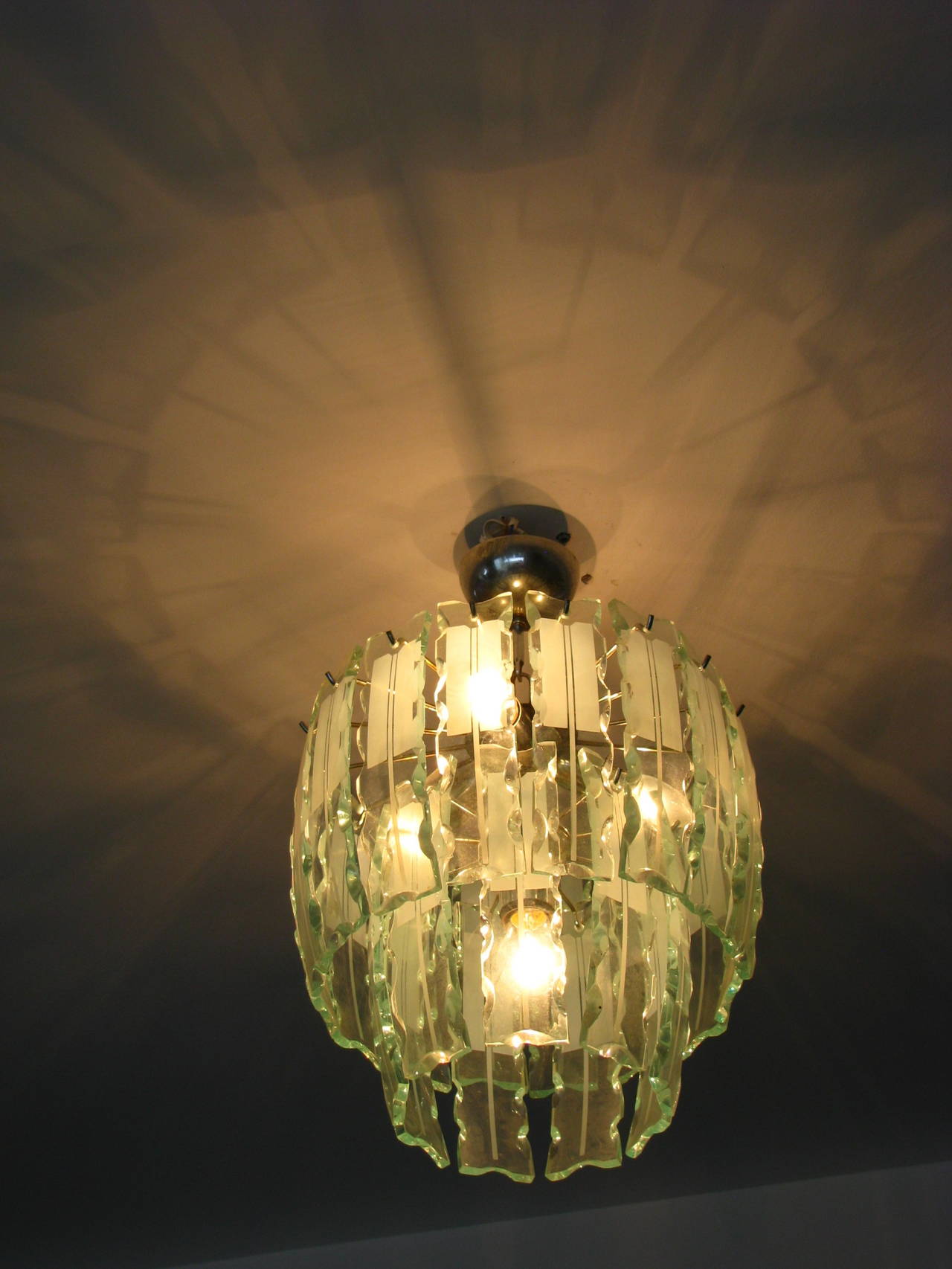 Fontana Arte Style Frosted Glass Chandelier, Italy, 1960 For Sale 4