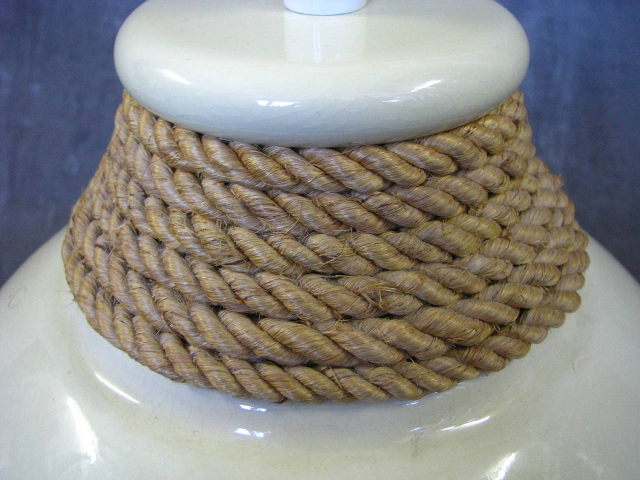 Large 1950s Rope Table Lamp by Audoux and Minet, France In Excellent Condition In Saarbruecken, DE