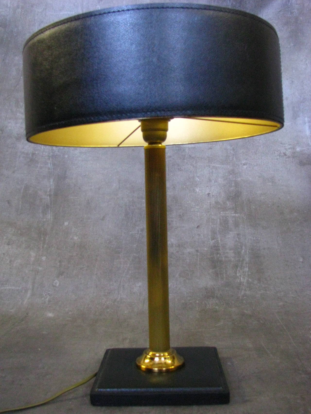 Art Deco Leather-Clad Table Desk Lamp by Adnet 2