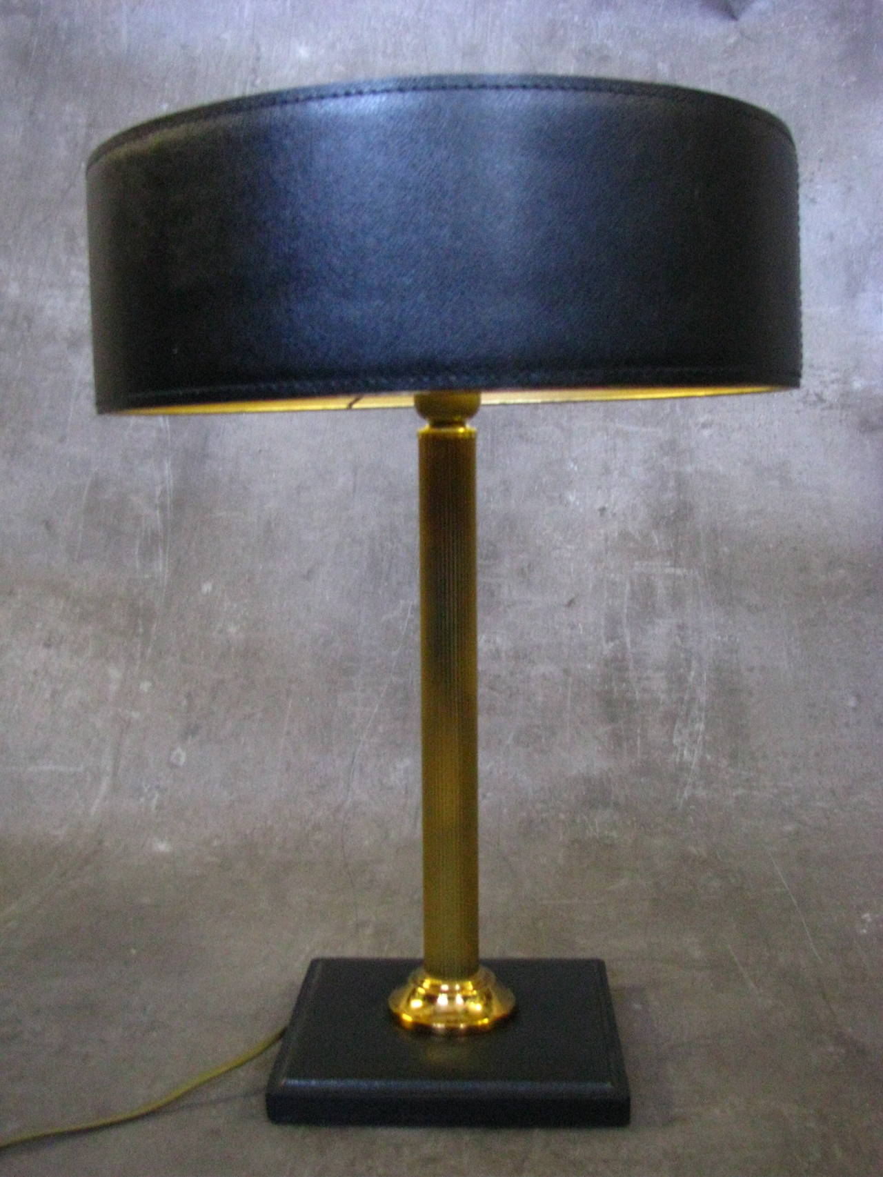 Art Deco Leather-Clad Table Desk Lamp by Adnet 3