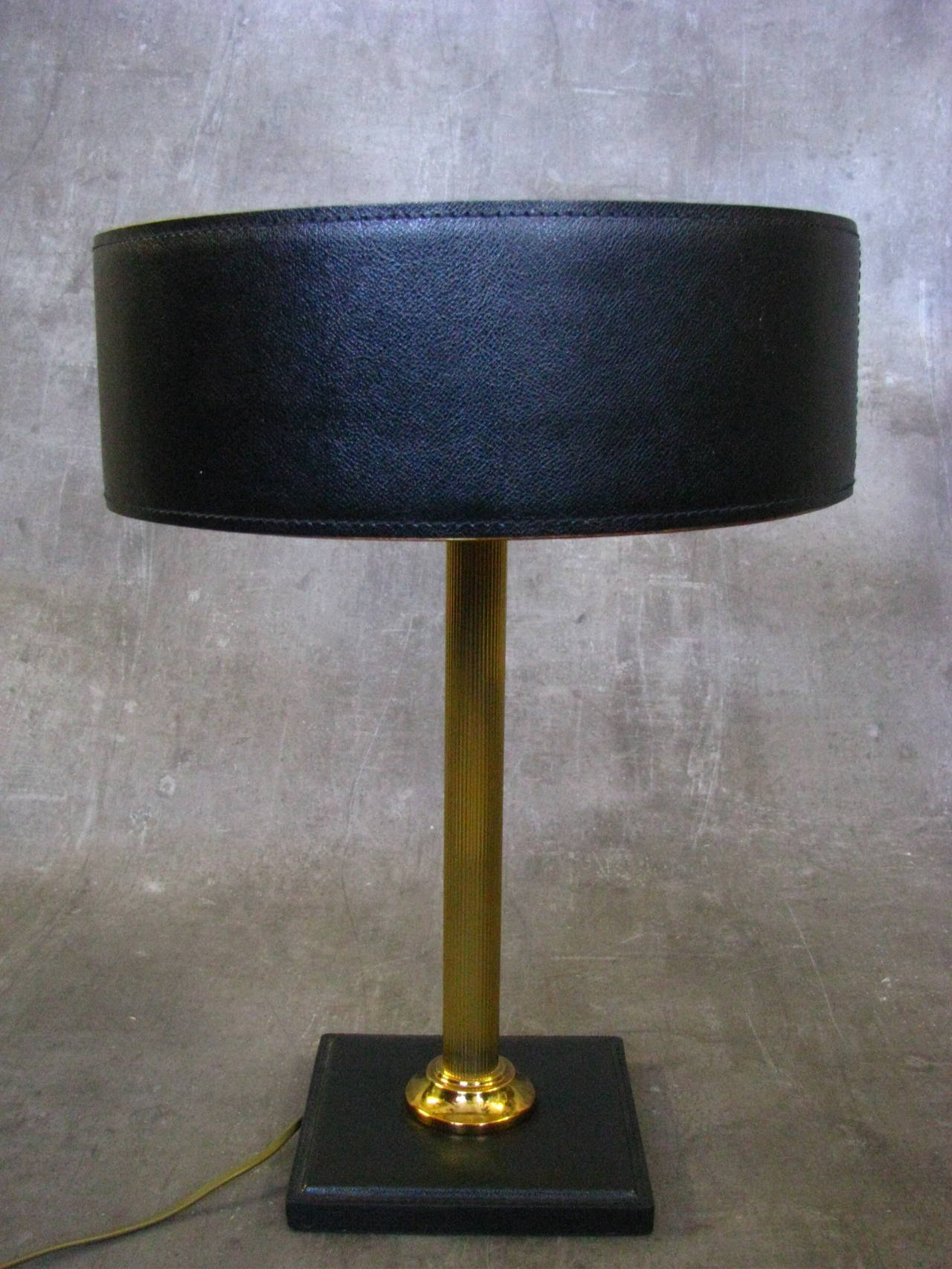 French Art Deco Leather-Clad Table Desk Lamp by Adnet