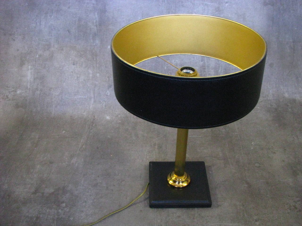 Art Deco Leather-Clad Table Desk Lamp by Adnet In Excellent Condition In Saarbruecken, DE