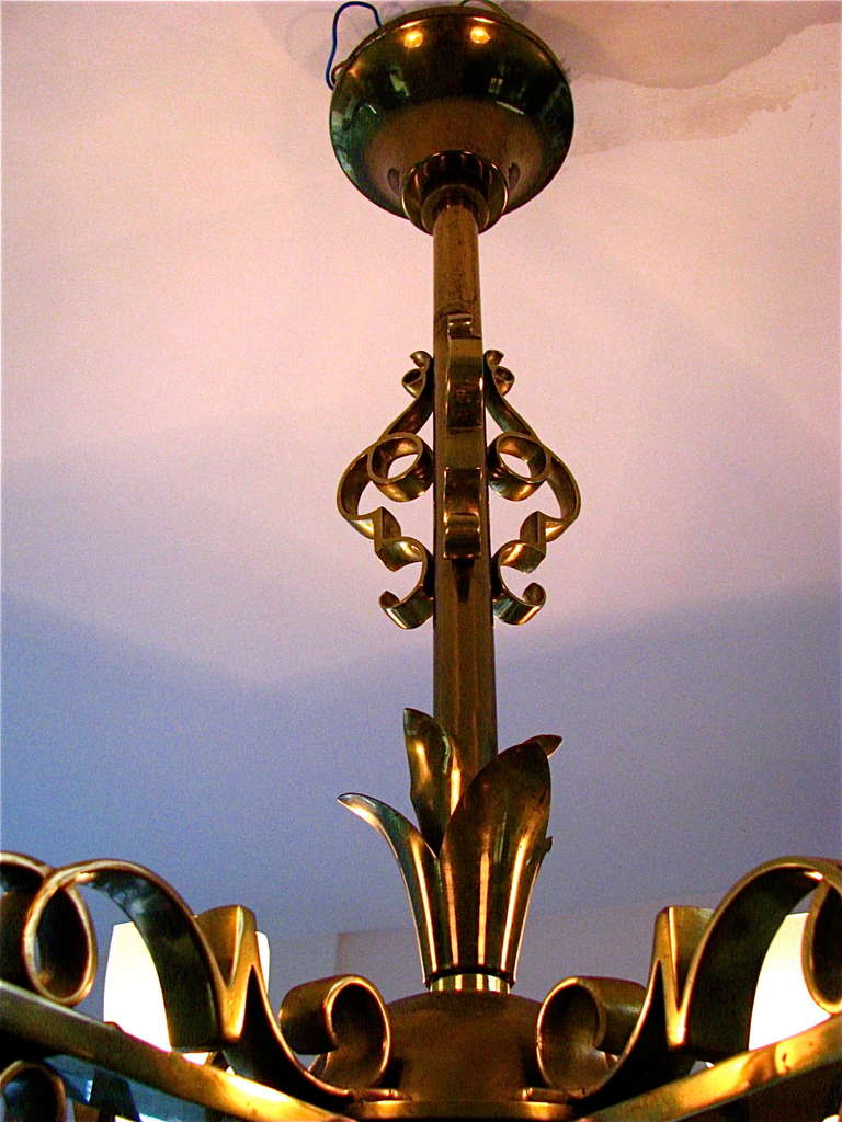 1940 French Art Deco Modernist Bronze Chandelier 1