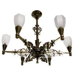 1940 French Art Deco Modernist Bronze Chandelier 8