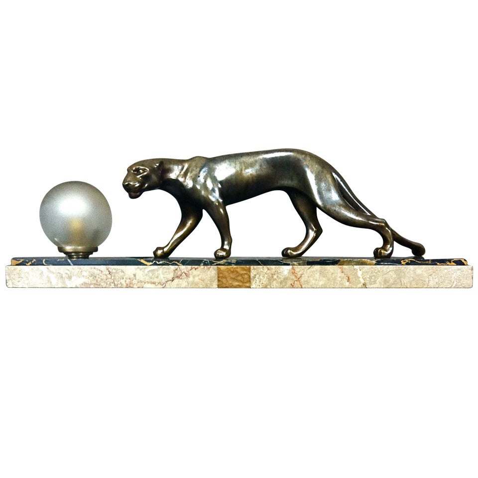 French Art Deco Panther Sculpture Desk Lamp by M. Fonds