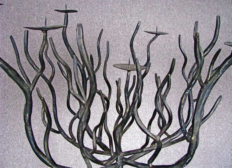 Mid-20th Century Pair of Art Deco Tree Shaped Wrought Iron Candle Holders Torchieres For Sale