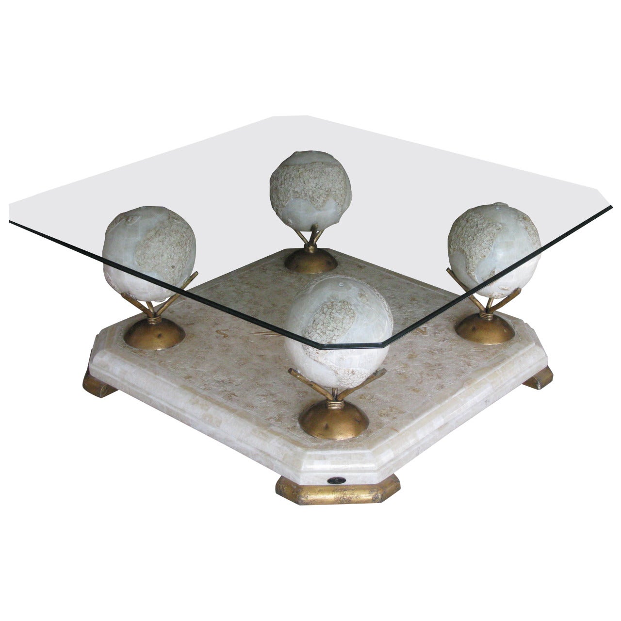 1960s Marble and Glass Coffee Table by Fournier, Paris