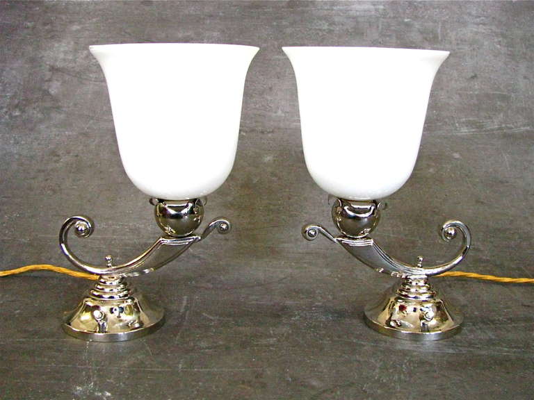 French Pair of Art Deco Table Lamps, Mazda, 1930
