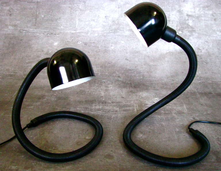 A Pair of Snake Desk Lamps, Isao Hosoe for Valento Italy 1970