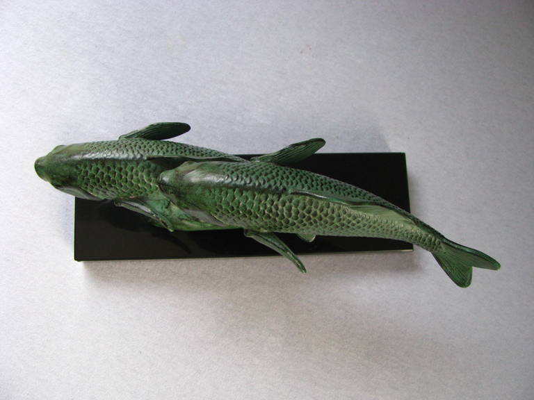 French Art Deco Sculpture Of Two Fish By Georges Garreau France 1940